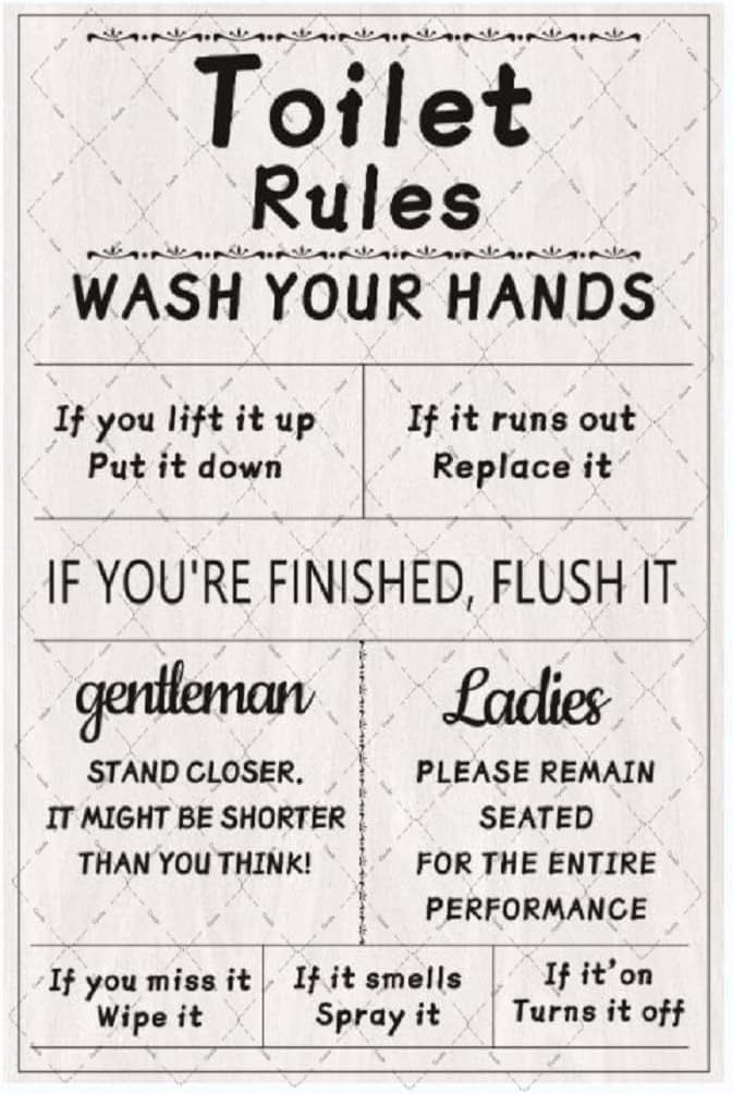 Home Bathroom Rules - Metalowy szyld z regulami toalety Cusde,