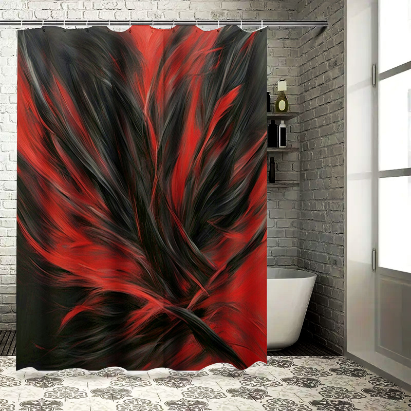 Home Decor Bathroom Ideas - Czerwono-czarna zasłona prysznicowa z abstrakcyjnym nadrukiem