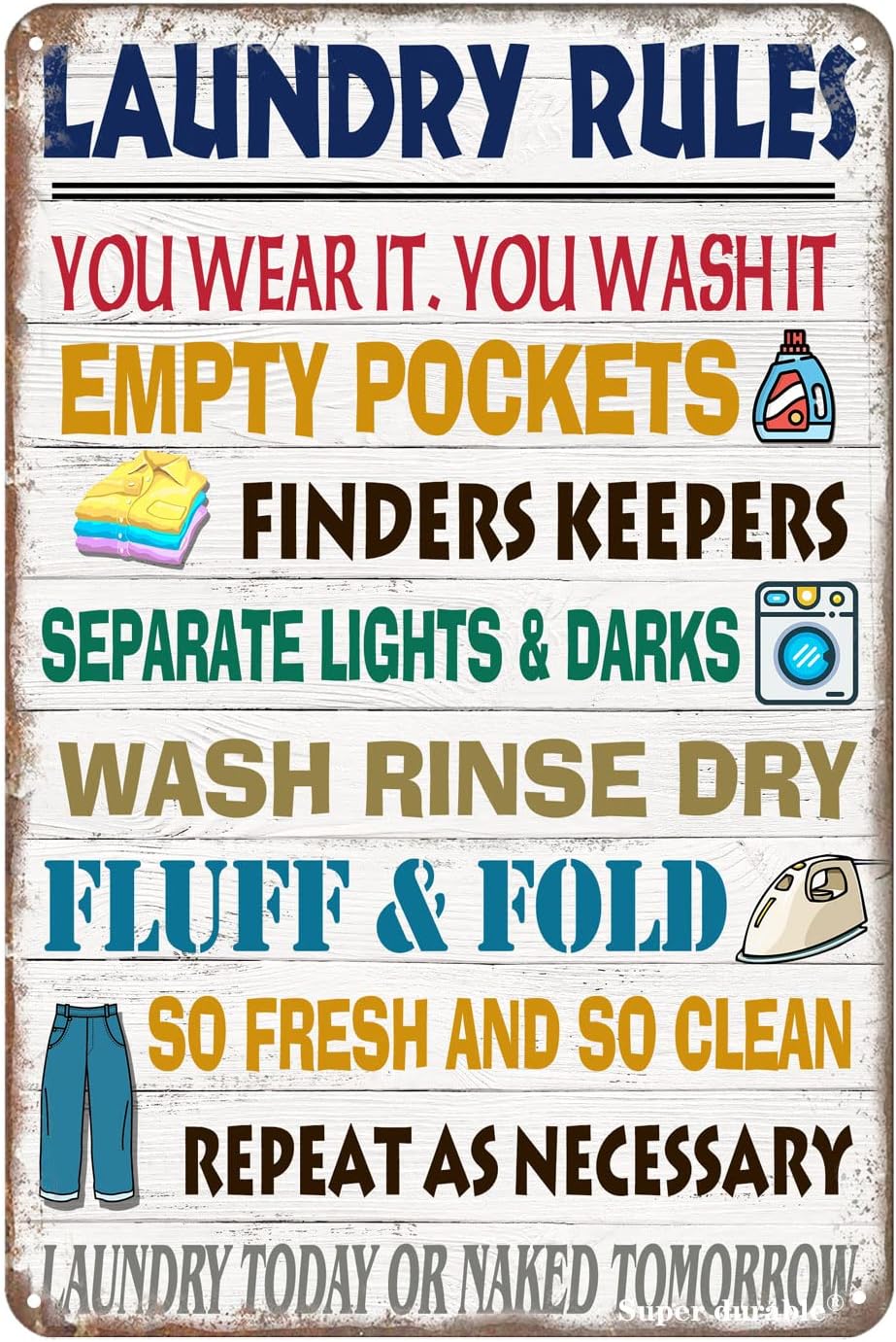 Home Bathroom Rules - Super wytrzymała, vintage metalowa tabliczka z