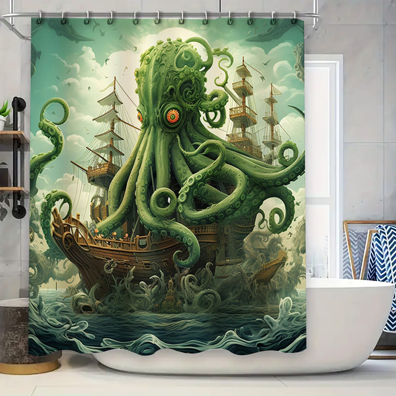 Home Decor Bathroom Ideas - Octopus Ship Zasłona Prysznicowa Surrealistyczny Dekor