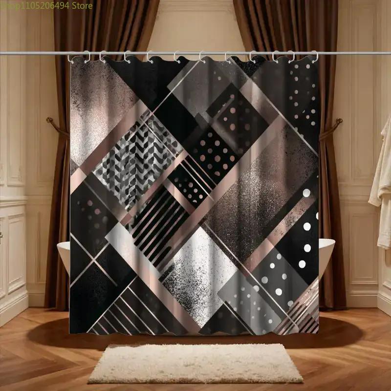 Home Decor Bathroom Ideas - Nowoczesna geometryczna abstrakcyjna zasłona prysznicowa, czarno-szary