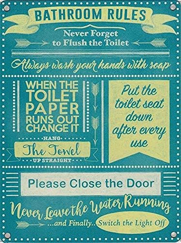 Home Bathroom Rules - Metalowy szyld w stylu vintage, tabliczka