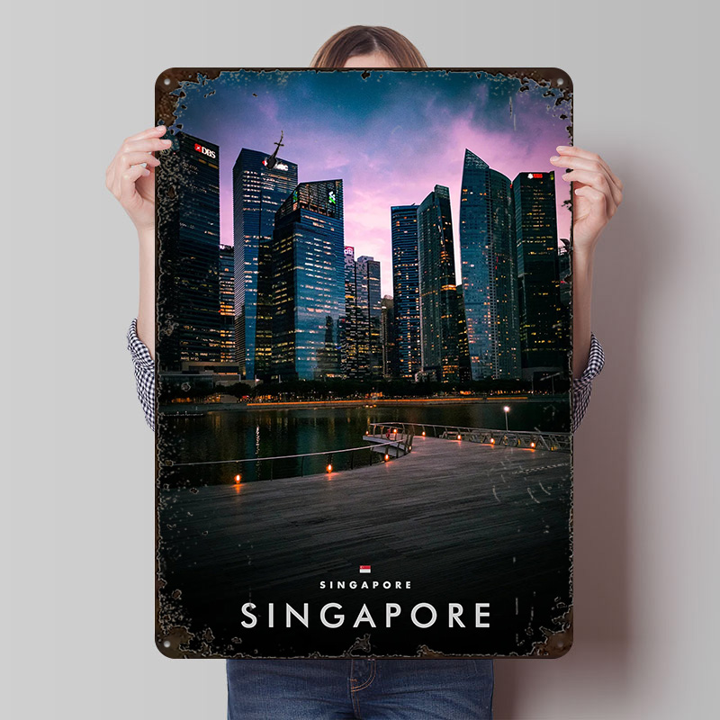 Home And Bathroom Singapore - Plakat z nadrukiem: Singapur nocą, personalizowana