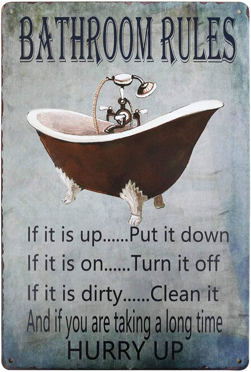 Home Bathroom Rules - PXIYOU Rustykalne Zasady Łazienki Ikonka Wanny