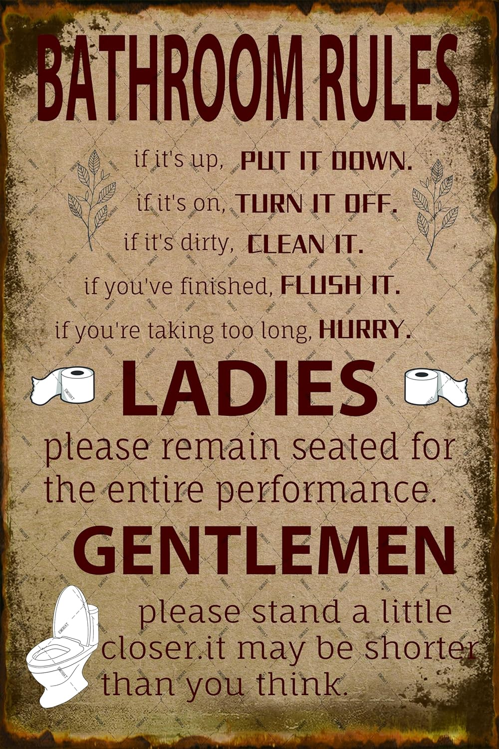 Home Bathroom Rules - Zasady w łazience Metalowy szyld blaszany